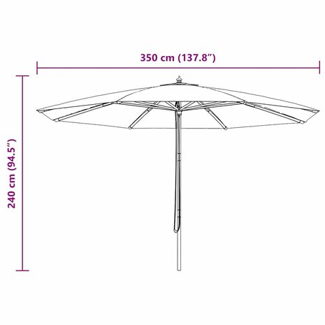 Parasol met houten paal 350 cm zwart