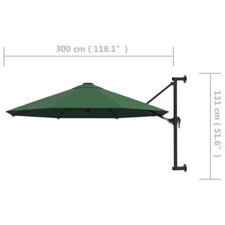 Wandparasol met metalen paal 300 cm groen