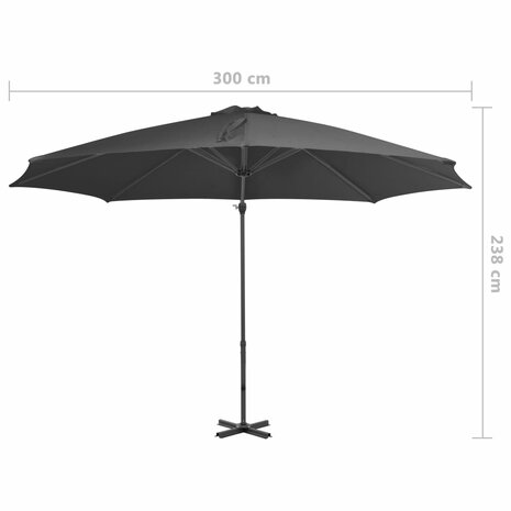 Zweefparasol met aluminium paal 300 cm antracietkleurig