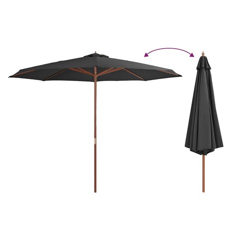 Parasol met houten paal 350 cm antraciet