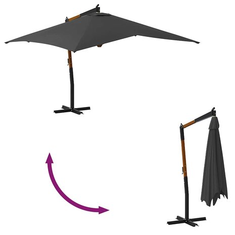 Zweefparasol met houten paal 400x300 cm antracietkleurig