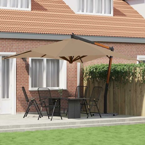 Zweefparasol met houten paal 400x300 cm taupe