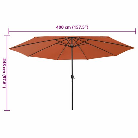 Parasol met LED-verlichting 400 cm terracottakleurig