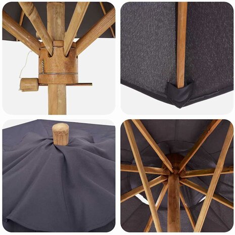 Tuinparasol Donkergrijs 270 x 270 x 260 cm Bamboe