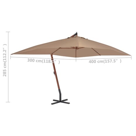 Zweefparasol met houten paal 400x300 cm taupe