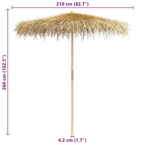 Parasol van bamboe met dak van bananenbladeren 210 cm