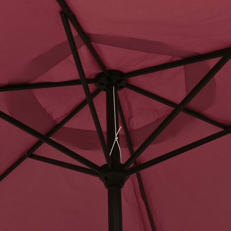 Parasol met LED-verlichting en stalen paal 300 cm bordeauxrood