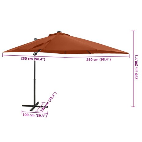 Zweefparasol met paal en LED-verlichting 250 cm terracottakleur
