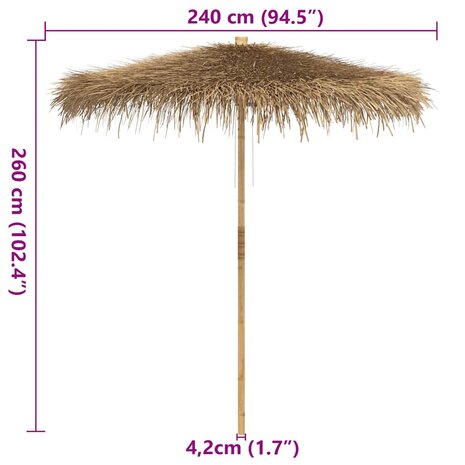 Tiki Paraplu met Bananenblad Luifel 240 cm Bamboe