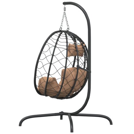 Hangstoel met kussen poly rattan en staal taupe