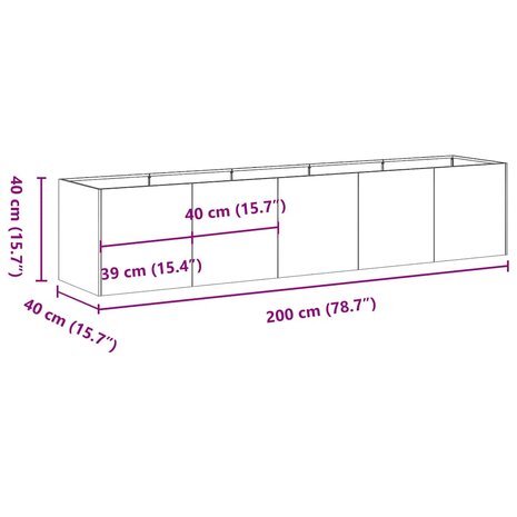 Plantenbak 200x40x40 cm gegalvaniseerd staal