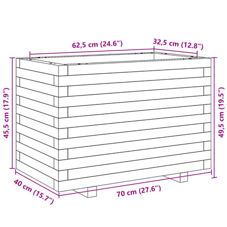 Plantenbak 70x40x49,5 cm massief grenenhout