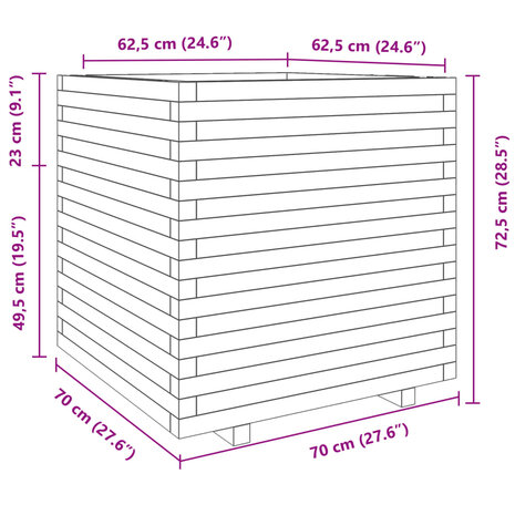 Plantenbak 70x70x72,5 cm massief grenenhout wit