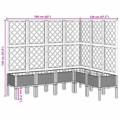 Plantenbak met latwerk 160x120x142 cm polypropeen lichtgrijs