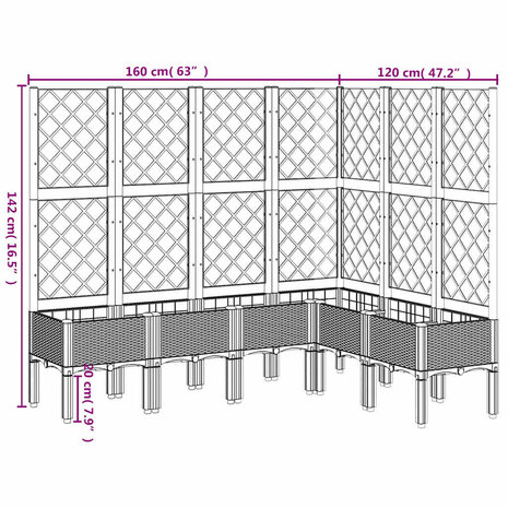 Plantenbak met latwerk 160x120x142 cm polypropeen blauwgrijs