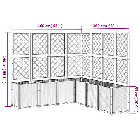 Plantenbak met latwerk 160x160x140 cm polypropeen blauwgrijs