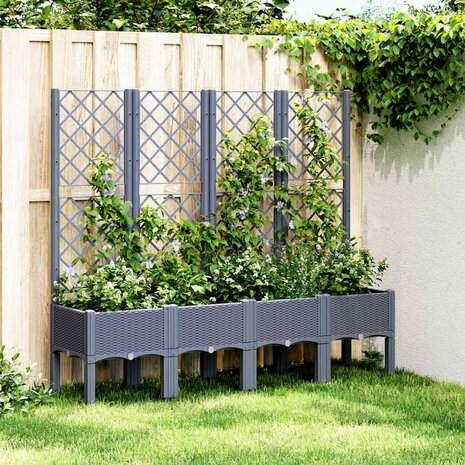 Plantenbak met latwerk 160x40x142 cm polypropeen blauwgrijs
