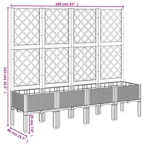 Plantenbak met latwerk 160x40x142 cm polypropeen blauwgrijs