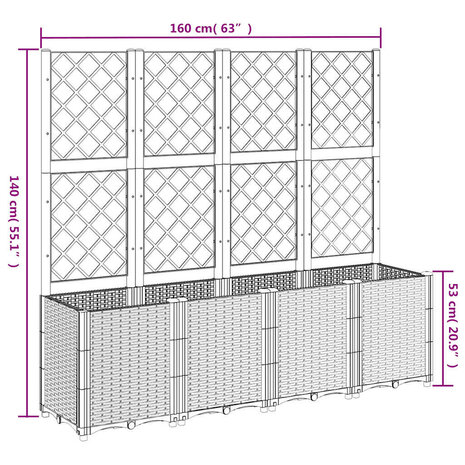 Plantenbak met latwerk 160x40x140 cm polypropeen blauwgrijs