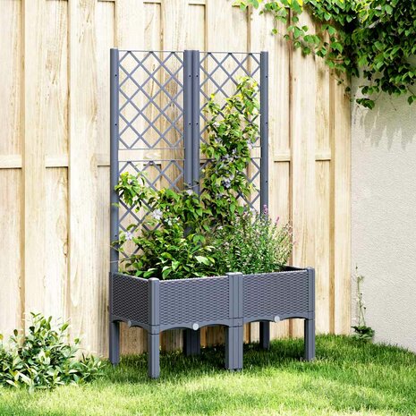 Plantenbak met latwerk 80x40x142 cm polypropeen blauwgrijs