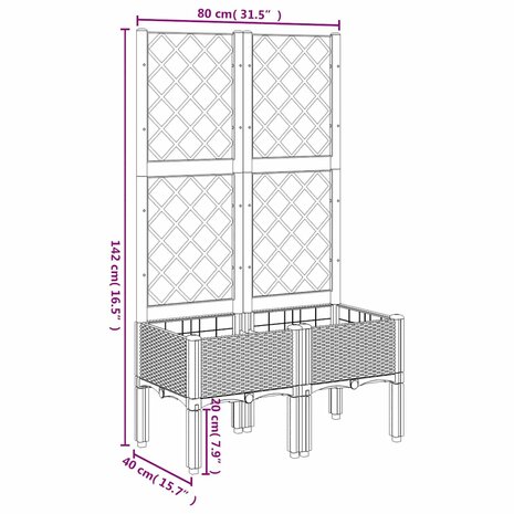 Plantenbak met latwerk 80x40x142 cm polypropeen blauwgrijs