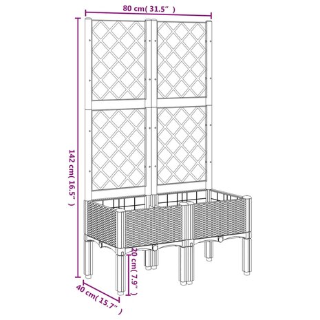 Plantenbak met latwerk 80x40x142 cm polypropeen zwart