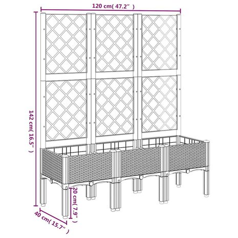 Plantenbak met latwerk 120x40x142 cm polypropeen blauwgrijs