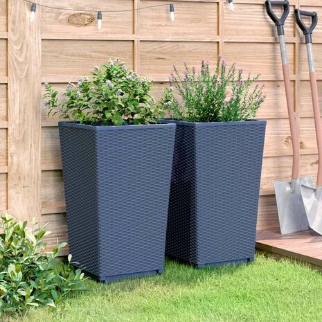 Plantenbakken 2 st 32,5x32,5x57 cm polypropeen blauwgrijs