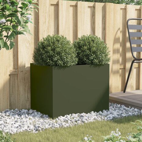 Plantenbak 62x47x46 cm staal olijfgroen