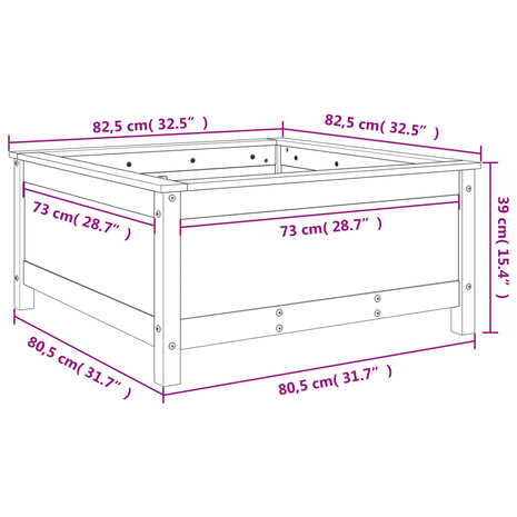 Plantenbak 82,5x82,5x39 cm massief grenenhout zwart