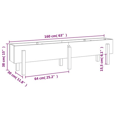 Plantenbak verhoogd 160x30x38 cm massief grenenhout wit