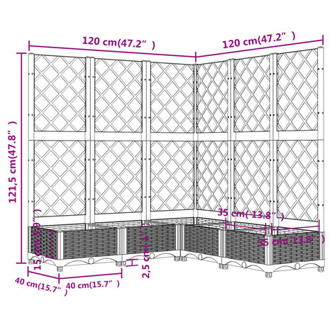 Plantenbak met latwerk 120x120x121,5 cm polypropeen wit