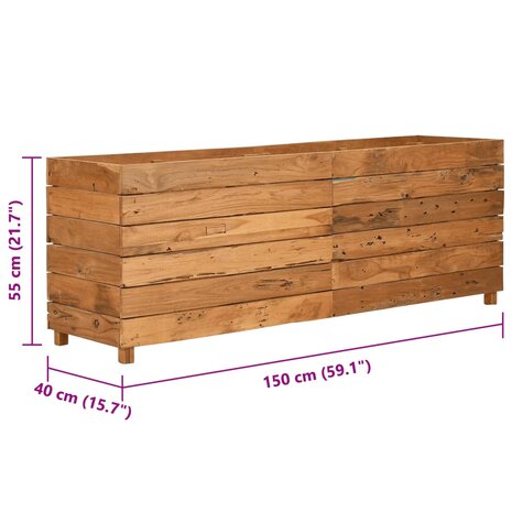 Plantenbak verhoogd 150x40x55 cm gerecycled teakhout en staal