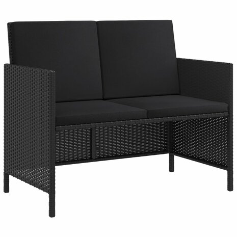 6-delige Tuinset met kussens poly rattan zwart