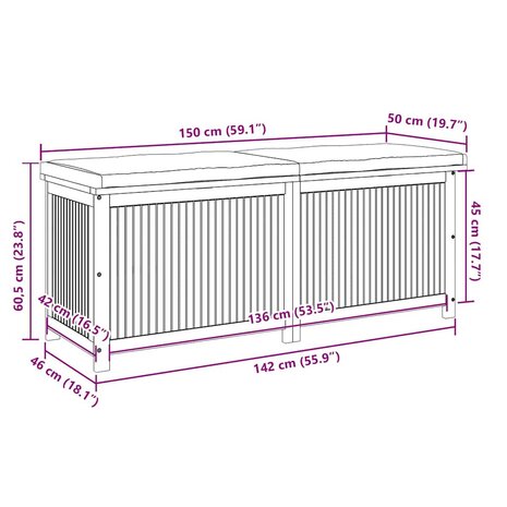 Kussenbox voor buiten 150x50x60,5 cm massief acaciahout