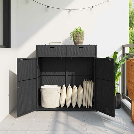 Tuinkast 105x55x113 cm poly rattan zwart
