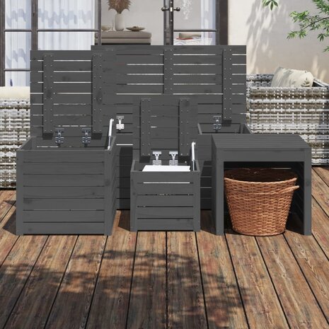 4-delige Tuinboxset massief grenenhout grijs