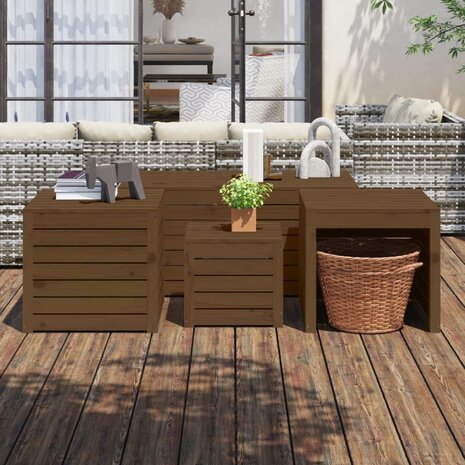 4-delige Tuinboxset massief grenenhout honingbruin