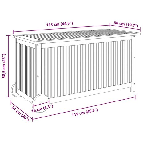 Tuinbox met wieltjes 113x50x58 cm massief acaciahout