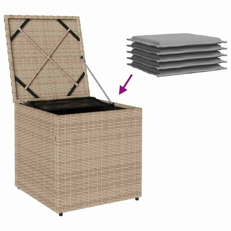 Kussenbox met opslag Beige 50 x 50 x 50 cm poly rattan