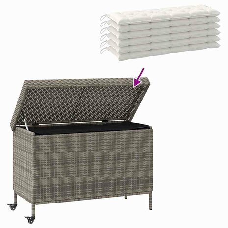 Tuinbox met wielen 110x55x73 cm poly rattan grijs