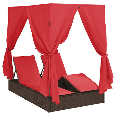 Dubbele Zonnebed met Dak Bruin 205 x 129 x 200 cm PE riet