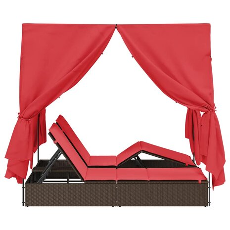 Dubbele Zonnebed met Dak Bruin 205 x 129 x 200 cm PE riet