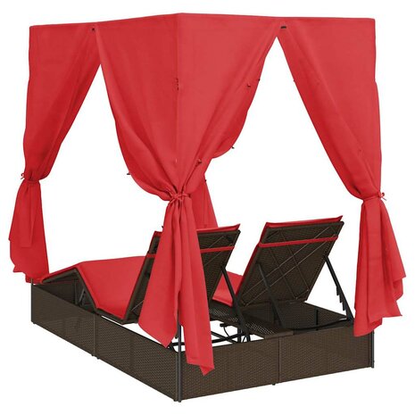 Dubbele Zonnebed met Dak Bruin 205 x 129 x 200 cm PE riet