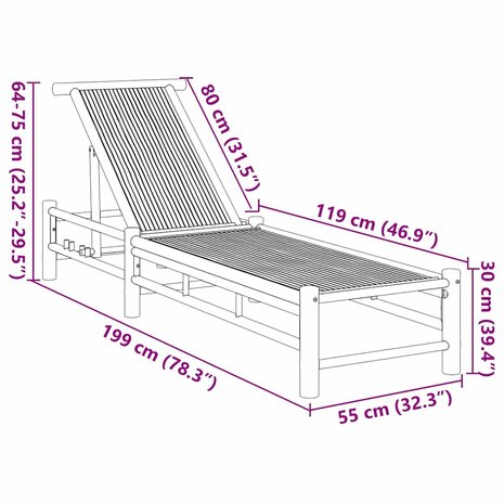 Ligbed 55x199x30 cm bamboe