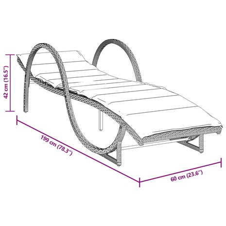 Ligbed met kussen 60x199x42 cm poly rattan zwart