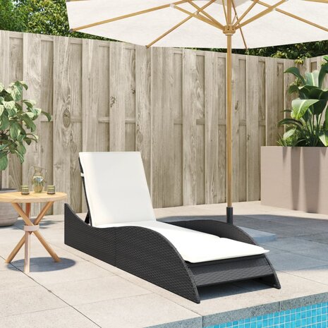 Ligbed met kussen 60x205x73 cm poly rattan zwart
