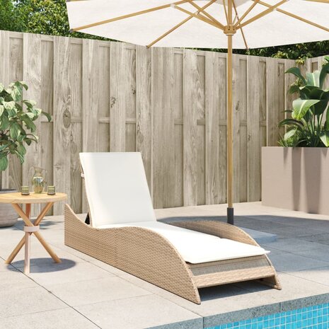 Ligbed met kussen 60x205x73 cm poly rattan beige