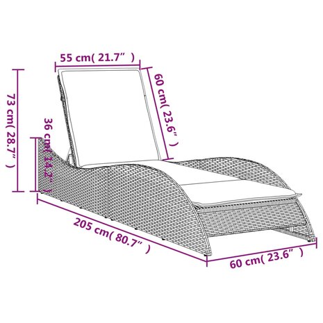 Ligbed met kussen 60x205x73 cm poly rattan beige