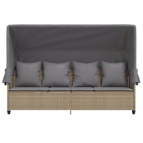 Ligbed met luifel en kussen poly rattan beige